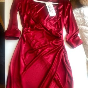 Oh Polly red satin wrap mini dress